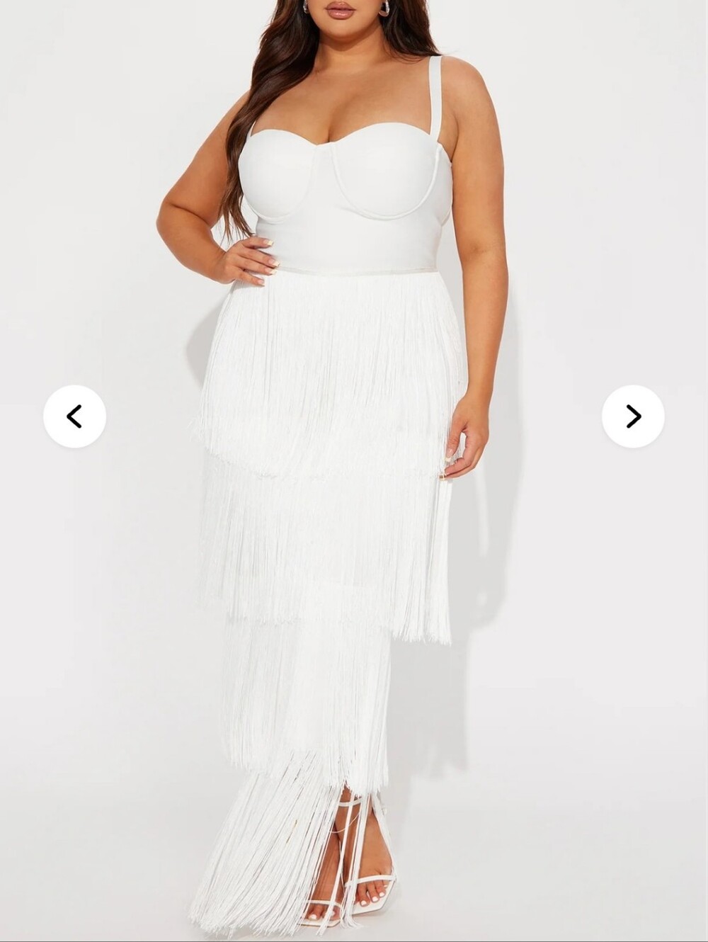 Fashion Nova White Tiered Fringe Maxi Dress